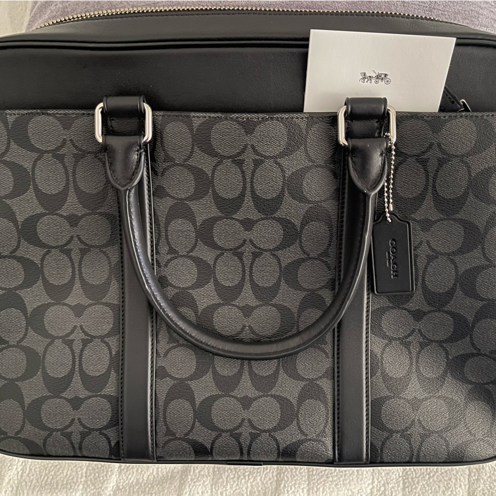 Coach Small Brief Case In Signature Charcoal/Black